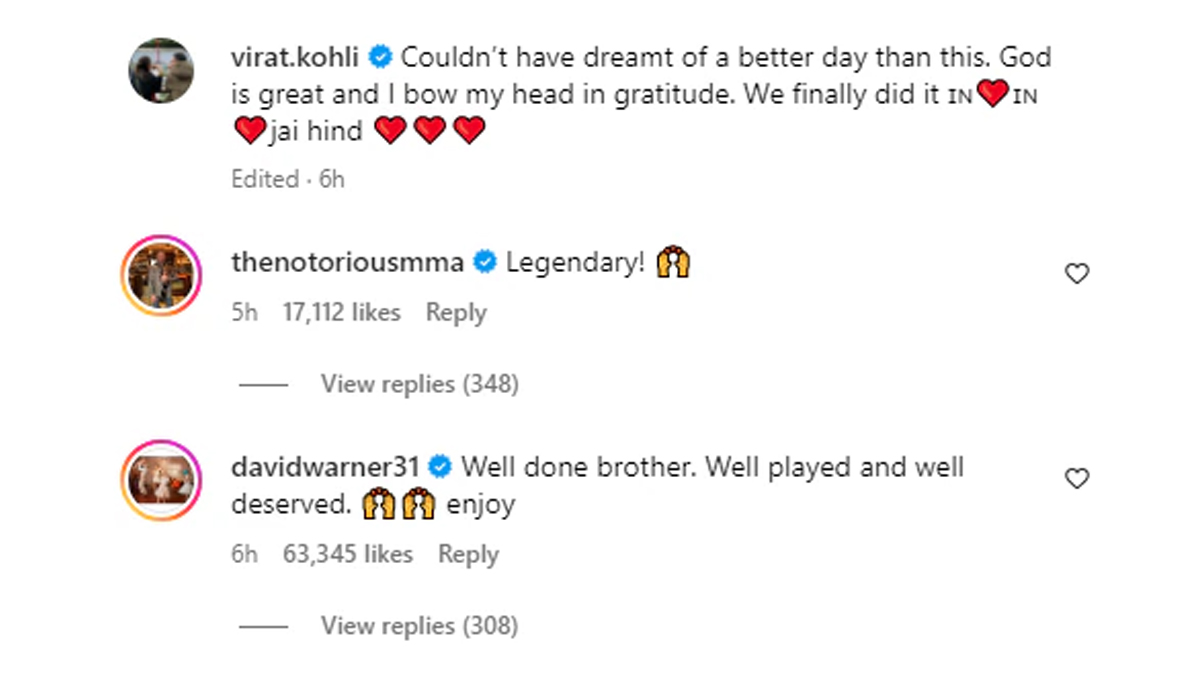 David Warner and Connor McGregor Reactions (Credit: Instagram)