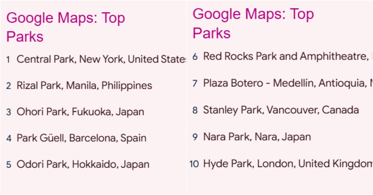 Google Year in Search 2024 Central Park in New York, Odori Park in